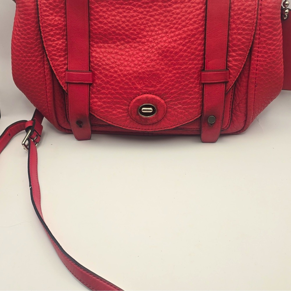 Coach Red Pebbled Crossbody Bag Turn Lock Zip Pockets Silver Hardware